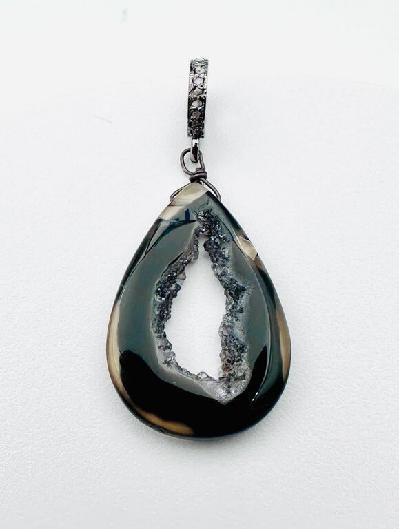 JMNYC DESIGNS JMNYC Black Teardrop Shaped Druzy with Sterling Silver Diamond Bail, PSD1-BLDRUZY