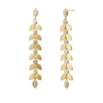 SYNA 18k Gold and Diamond Satin Petal Drop Earrings