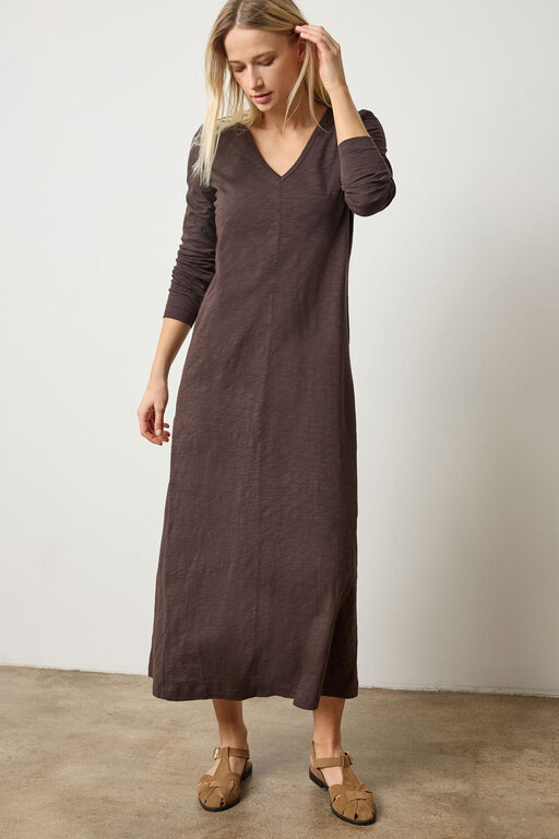 LILLA P LILLA P Loose Knit Slub V Neck Maxi Dress