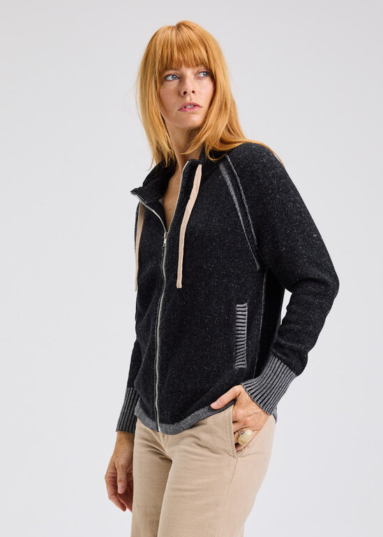 ZAKET + PLOVER ZAKET + PLOVER Two Tone Zip Up Cardigan Sweater