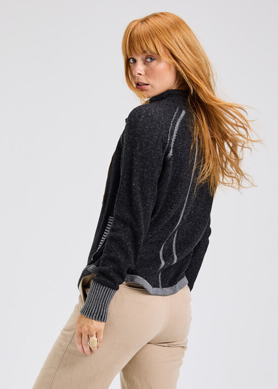 ZAKET + PLOVER ZAKET + PLOVER Two Tone Zip Up Cardigan Sweater