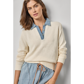 LILLA P Denim Polo Sweater