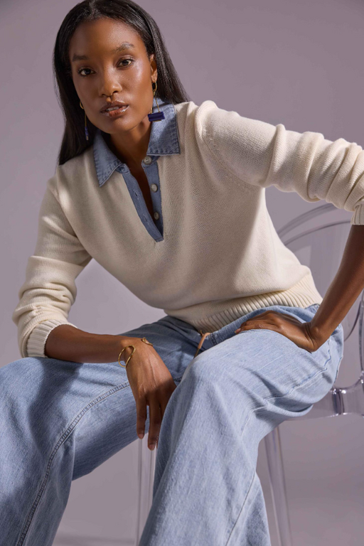 LILLA P LILLA P Denim Polo Sweater
