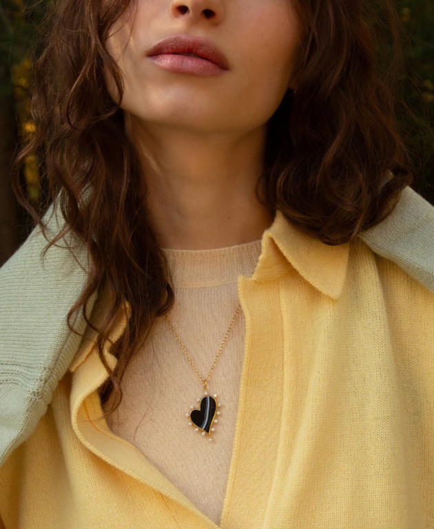 MONICA RICH KOSANN Black Agate Heart Necklace