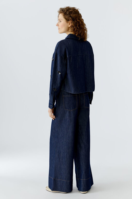 OUI OUI Denim Button-Down Jacket with Black Sparkle