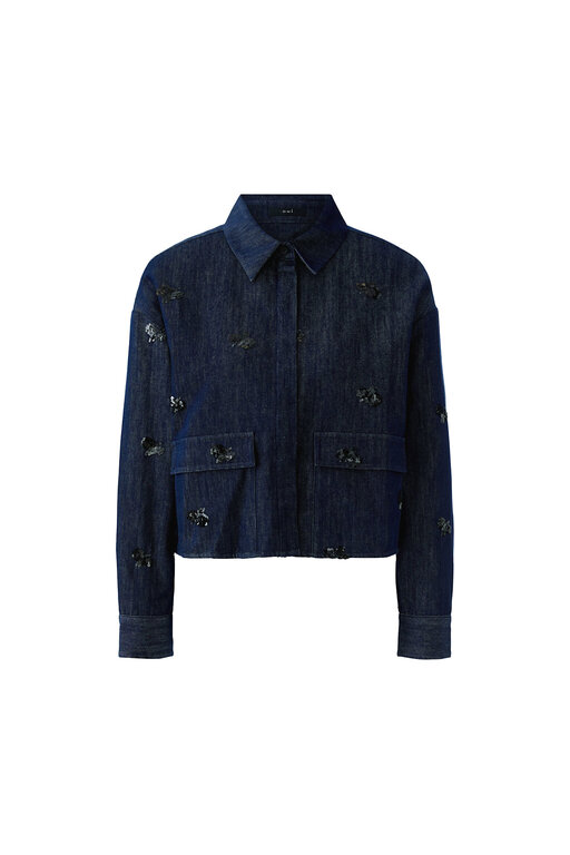 OUI OUI Denim Button-Down Jacket with Black Sparkle