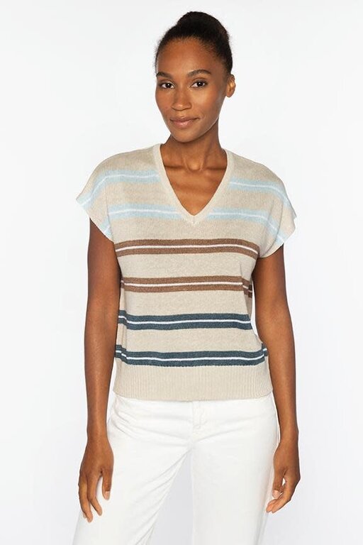 KINROSS CASHMERE KINROSS CASHMERE Linen Cap Sleeve V-Neck