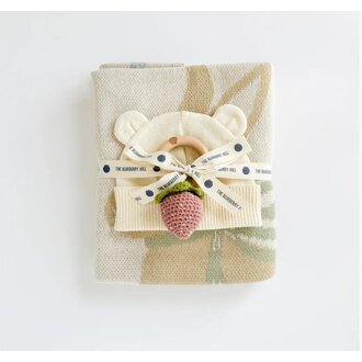 THE BLUEBERRY HILL Pastel Bunny Blanket, Hat,  Strawberry Teether Set, BHPFTESTPK