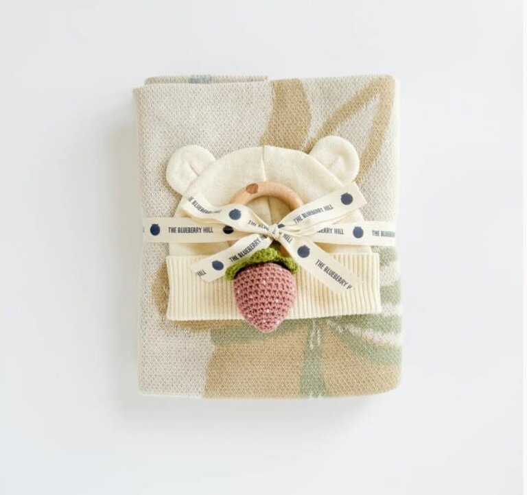 THE BLUEBERRY HILL THE BLUEBERRY HILL Pastel Bunny Blanket, Hat,  Strawberry Teether Set