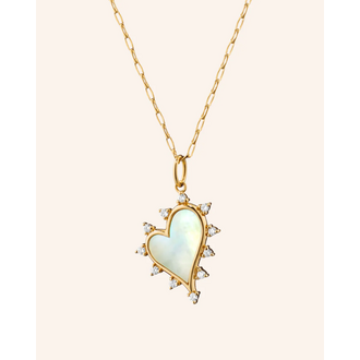 MONICA RICH KOSANN 18K Yellow Gold Mother of Pearl & Diamond Midi Heart Necklace