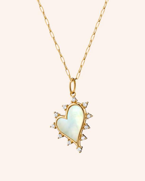 MONICA RICH KOSANN MONICA RICH KOSANN 18K Yellow Gold Mother of Pearl & Diamond Midi Heart Necklace
