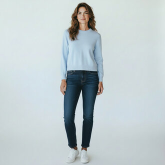 ALASHAN Stacy Cotton Cashmere Shrunken Crewneck Sweater- Rain