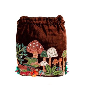 OLIVIA DAR ACCESSORIES Beaded Velvet Mushroom Bucket Bag