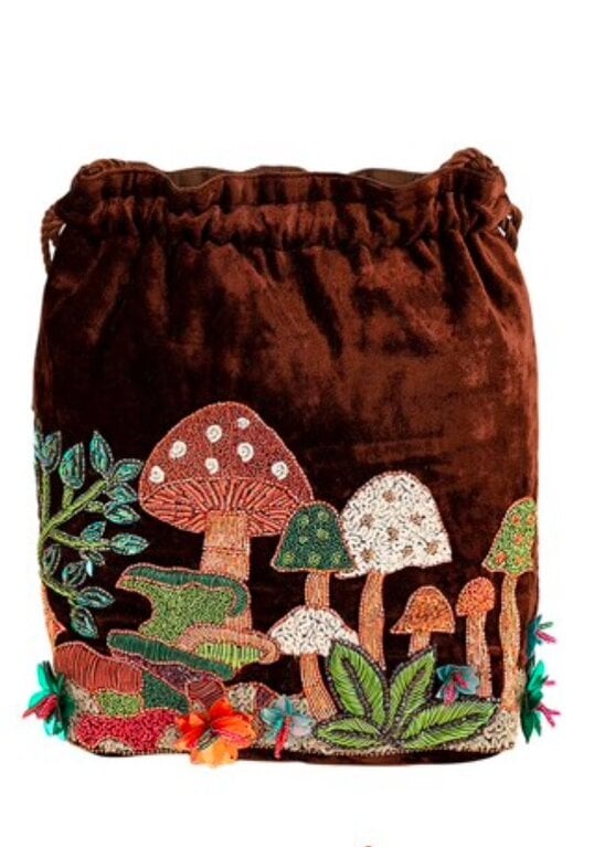 OLIVIA DAR ACCESSORIES OLIVIA DAR Beaded Velvet Mushroom Bucket Bag