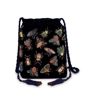 OLIVIA DAR ACCESSORIES Beaded Velvet Insect Bucket Bag