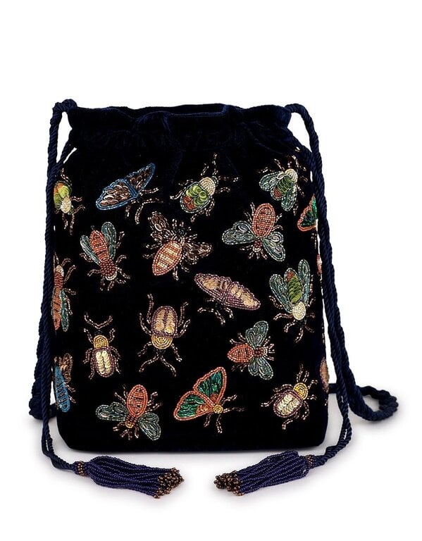 OLIVIA DAR ACCESSORIES OLIVIA DAR Beaded Velvet Insect Bucket Bag