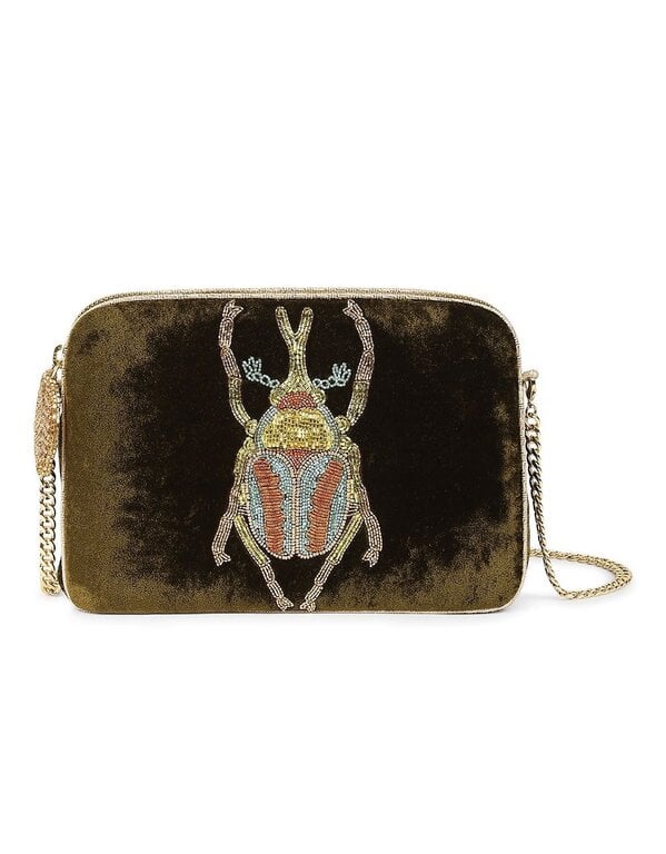 OLIVIA DAR ACCESSORIES OLIVIA DAR Velvet Beaded Beetle Sling Bag