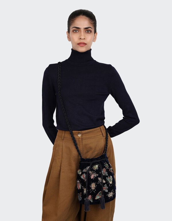 OLIVIA DAR ACCESSORIES OLIVIA DAR Beaded Velvet Insect Bucket Bag