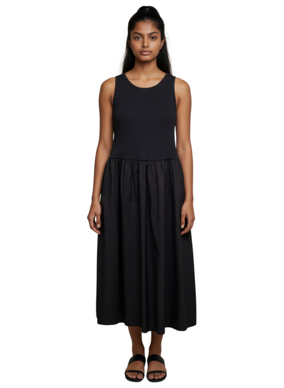 ELLIOTT LAUREN ELLIOTT LAUREN Double Up Rib Knit/Woven Dress