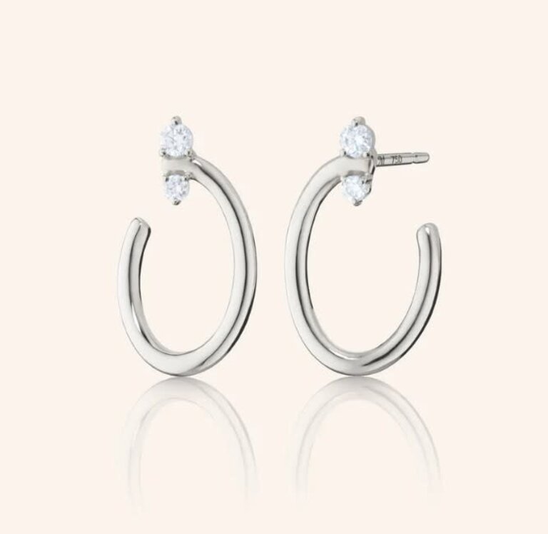 MONICA RICH KOSANN MONICA RICH KOSANN Sterling Silver Small Oval "Galaxy Wrap Hoop" Earrings with White Sapphires