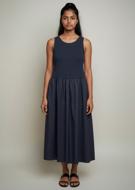 ELLIOTT LAUREN ELLIOTT LAUREN Double Up Rib Knit/Woven Dress
