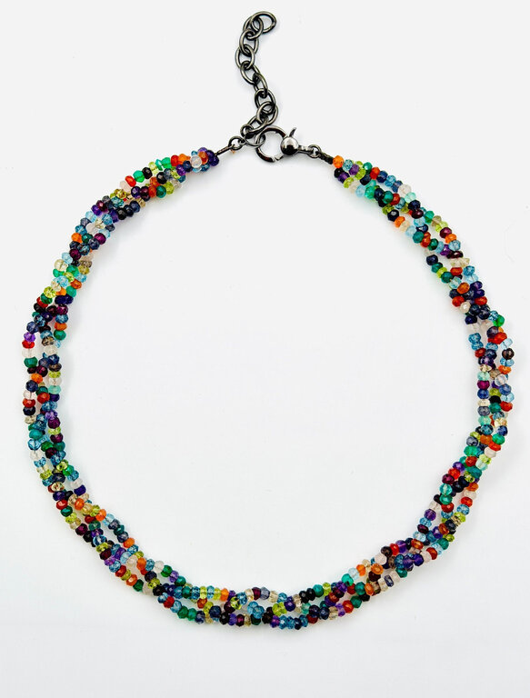 JMNYC DESIGNS JMNYC Triple Strand Faceted Multi Stone Necklace