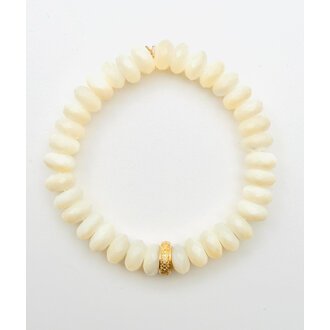 JMNYC DESIGNS Faceted Mother of Pearl and Diamond Rondelle Stretch Bracelet