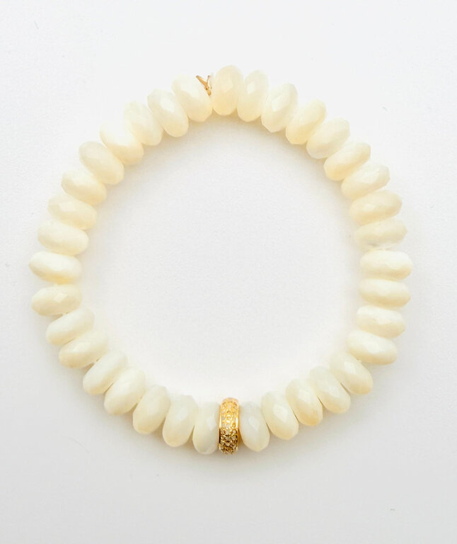 JMNYC DESIGNS JMNYC Faceted Mother of Pearl and Diamond Rondelle Stretch Bracelet