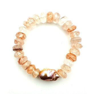 JMNYC DESIGNS Baroque Pearl & Strawberry Quartz Stretch Bracelet