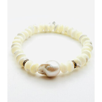 JMNYC DESIGNS Mother of Pearl & Baroque Pearl Stretch Bracelet