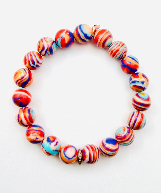 JMNYC DESIGNS JMNYC Hawaiian Sunset Fordite Ball Stretch Bracelet