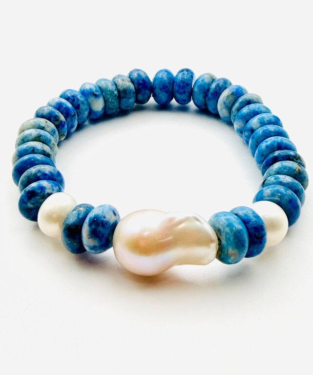 JMNYC DESIGNS JMNYC Denim Lapis and White Freshwater Pearl Bracelet