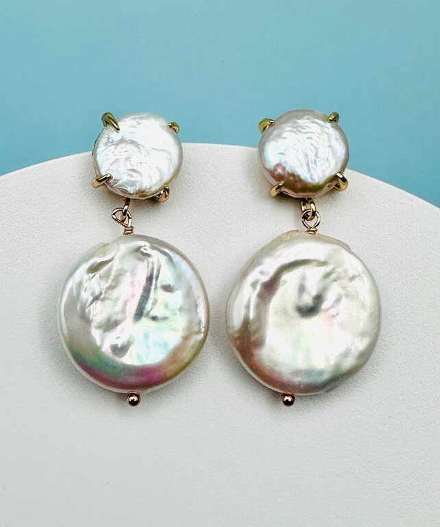 JMNYC DESIGNS JMNYC Large White Freshwater Pearl Coin Post Earrings