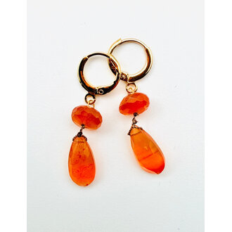 JMNYC DESIGNS Faceted Carnelian Tear Drops Huggie Earrings