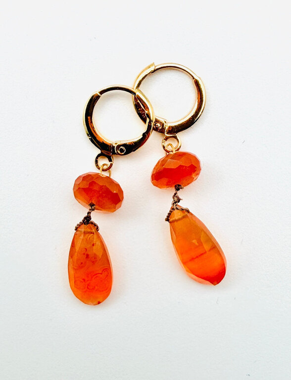 JMNYC DESIGNS JMNYC Faceted Carnelian Tear Drops Huggie Earrings