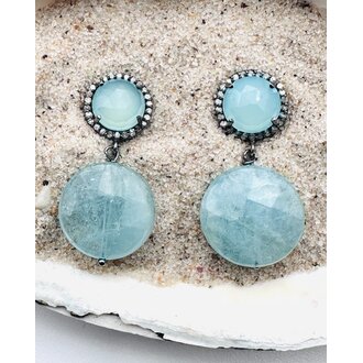 JMNYC DESIGNS Aquamarine & Peru Chalcedony Post Earrings