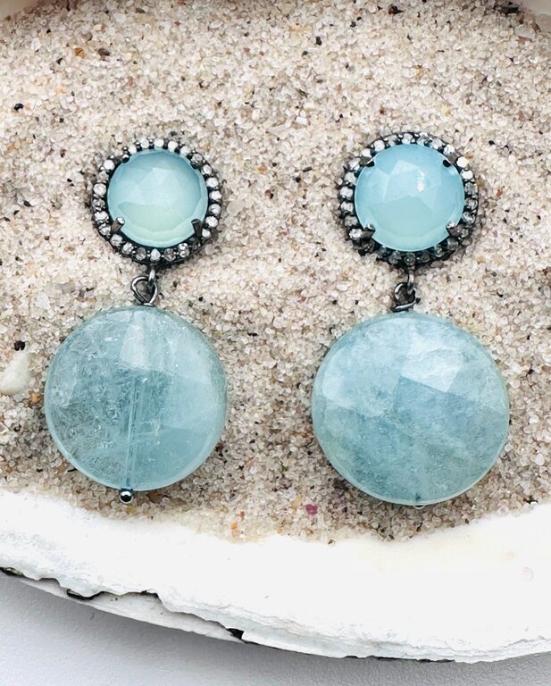 JMNYC DESIGNS JMNYC Aquamarine & Peru Chalcedony Post Earrings