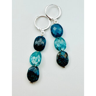 JMNYC DESIGNS Faceted Oval Kyanite & Chrysocolla Huggie Earrings