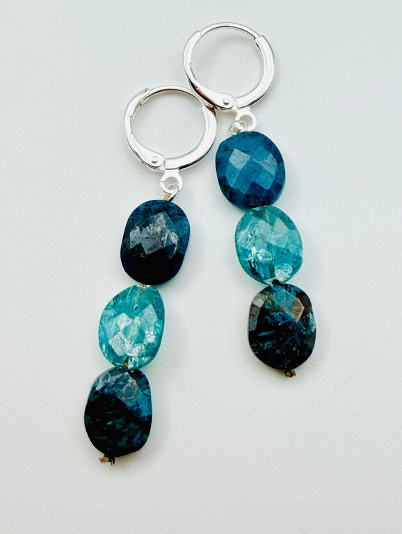 JMNYC DESIGNS JMNYCFaceted Oval Kyanite & Chrysocolla Huggie Earrings