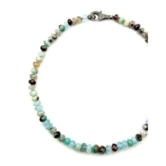 JMNYC DESIGNS Faceted Aquamarine & Aquaprase Rondelle Necklace