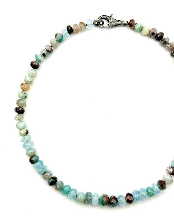 JMNYC DESIGNS JMNYC Faceted Aquamarine & Aquaprase Rondelle Necklace