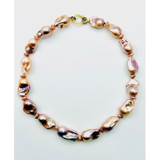 JMNYC DESIGNS Peach Rainbow Moonstone & Ombre Freshwater Baroque Pearl Necklace
