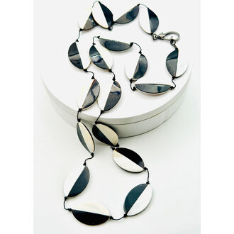JMNYC DESIGNS Oval Mother of Pearl and Black Tab Necklace