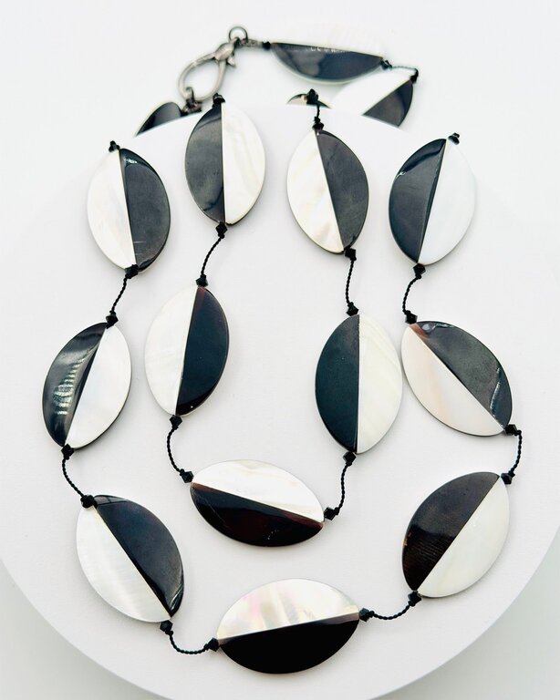JMNYC DESIGNS JMNYC 36" Oval Mother of Pearl and Black Tab Necklace