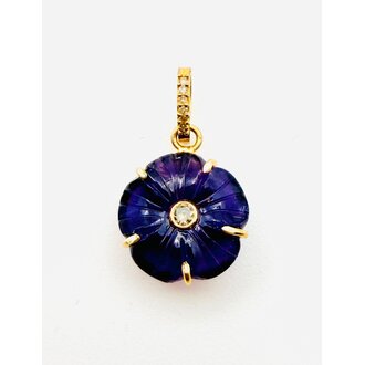 JMNYC DESIGNS Small Amethyst & Diamond Hand-Carved Flower Pendant