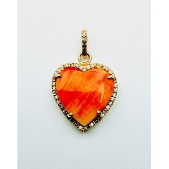 JMNYC DESIGNS Small Spiny Oyster & Diamond Heart Pendant