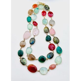 JMNYC DESIGNS Multi Stone Vermeil Bezeled Necklace