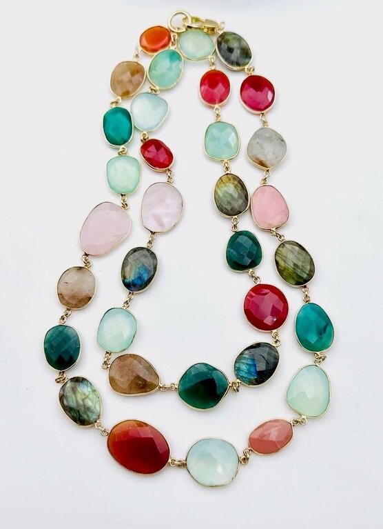JMNYC DESIGNS JMNYC 36" Multi Stone Vermeil Bezeled Necklace