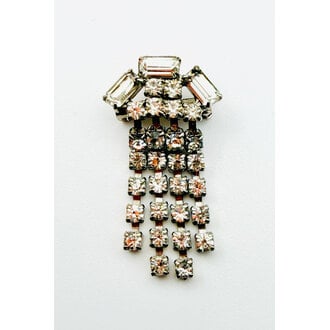 JMNYC DESIGNS 1947-1952 Prong-Set Baguette & Round Rhinestone Tassel Brooch