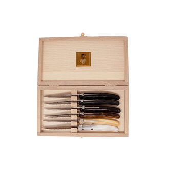 CLAUDE DOZORME Box of 6 Berlingot Steak Knife Set- Grey Brown